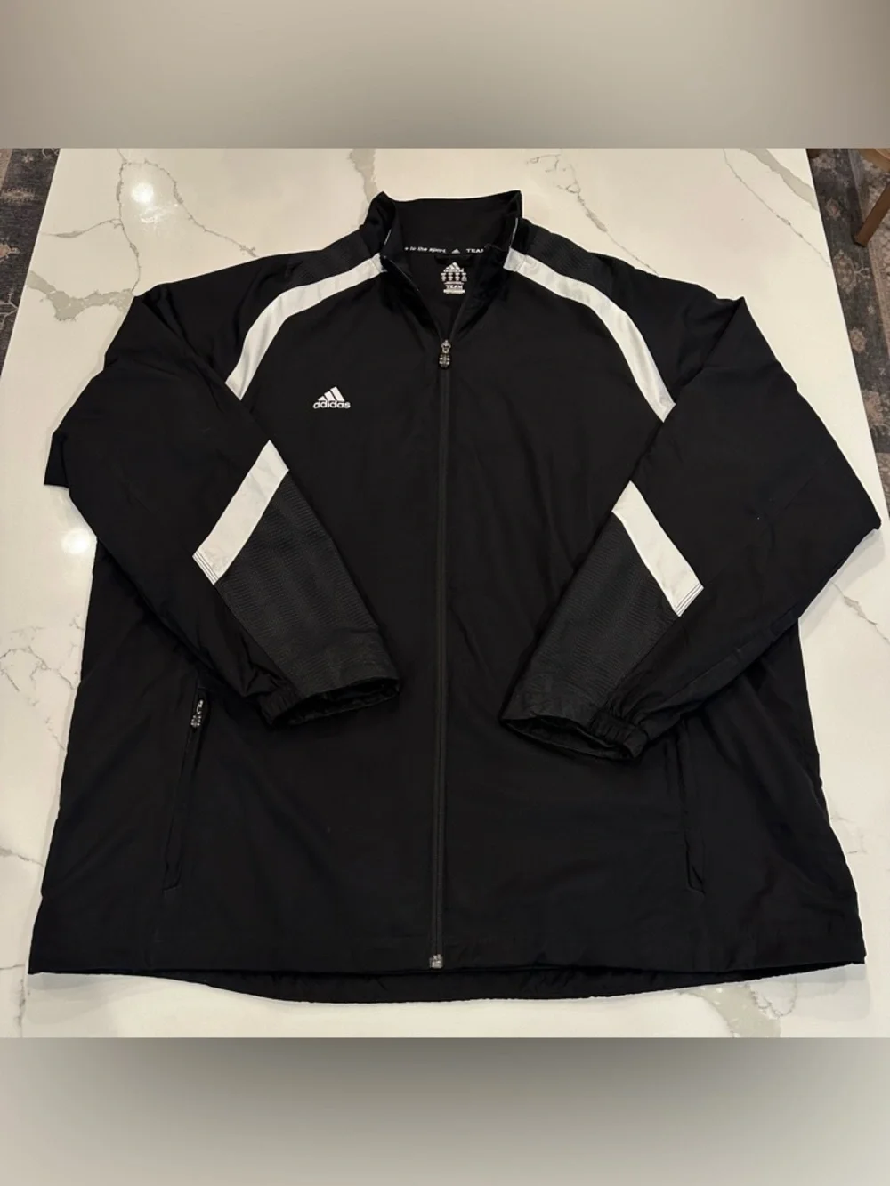 Vintage Adidas Climaproof Windbreaker Jacket Mens 2XL Black White Team Track Y2K
